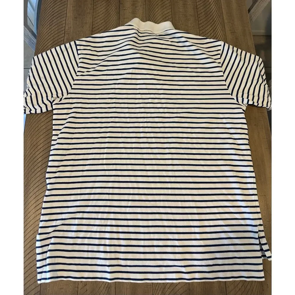 Polo Ralph Lauren Mens XLT Tall White Navy Striped SS Polo Shirt Cotton
